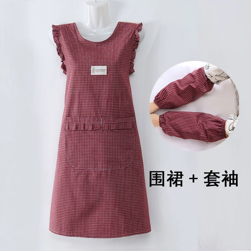 花边围裙女棉布坎肩套袖厨房家用品透气防油污上班工作服