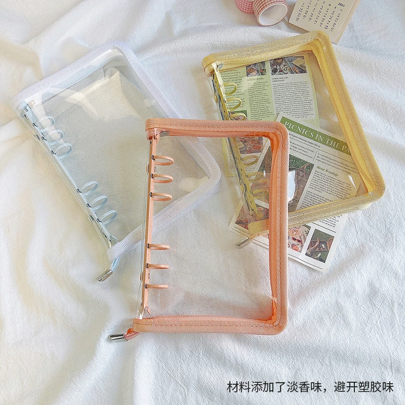 韩国ins风小清新闪闪透明拉链活页手账本A5A6可拆卸6孔笔记本外壳