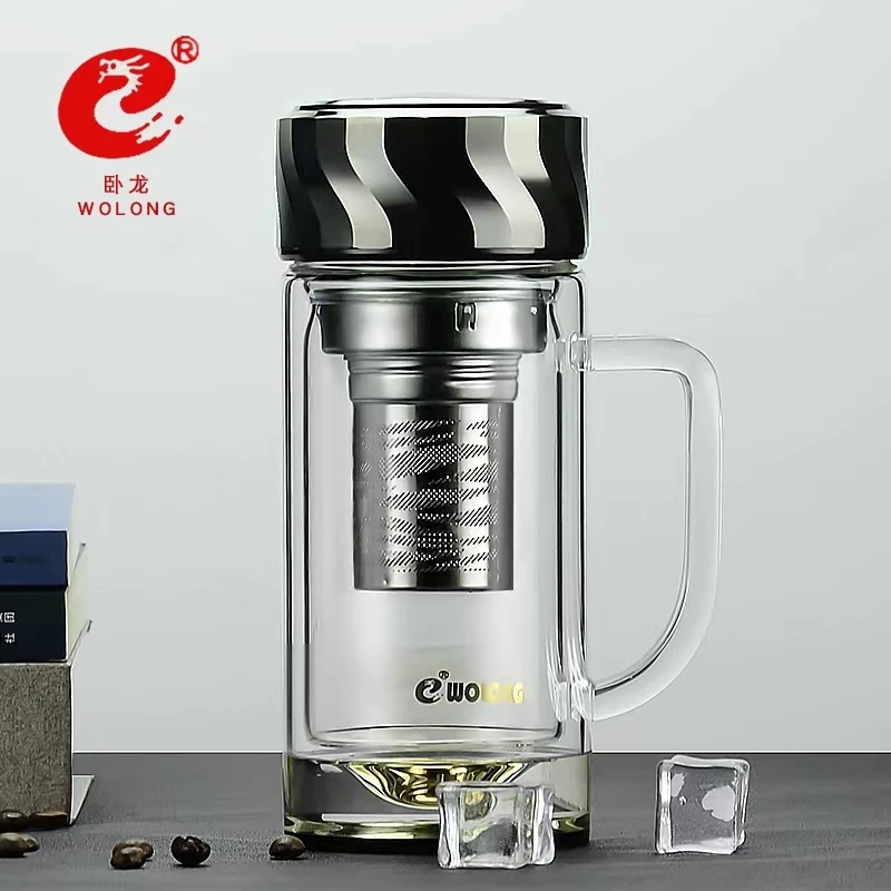 卧龙高档双层玻璃茶杯办公水杯