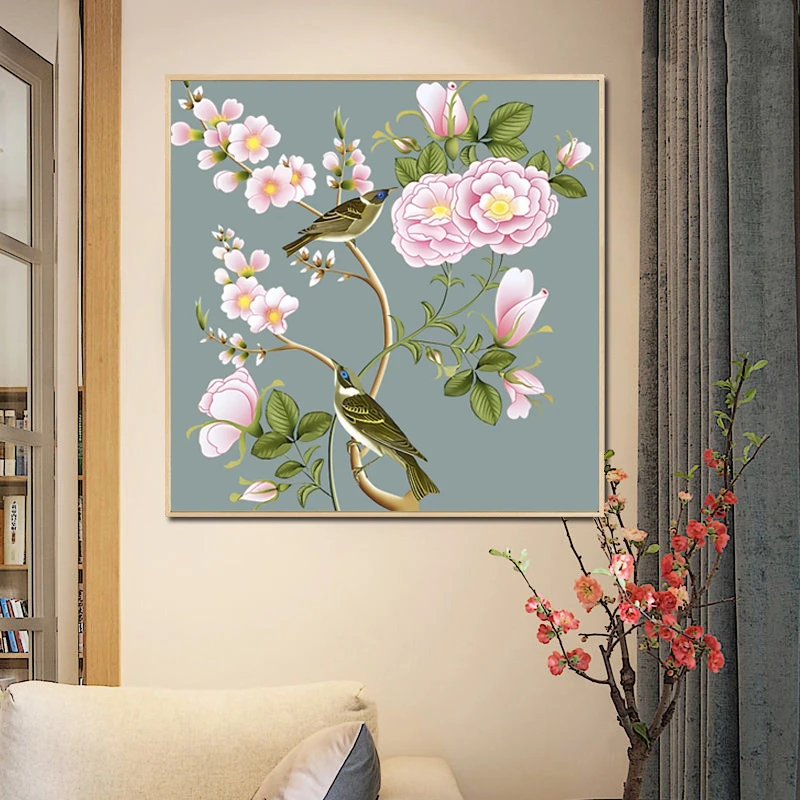 喜洋洋金雀迎春大格75x90满绣28色餐厅卧室线绣手工十字绣简约