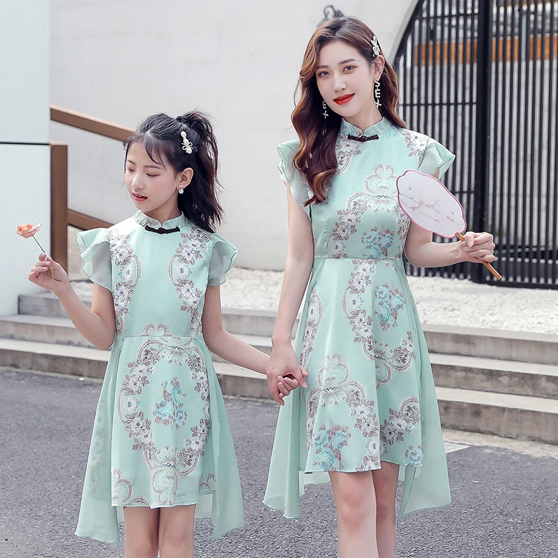 夏装亲子装中国民国风改良版旗袍连衣裙夏季母女装儿童显瘦洋气