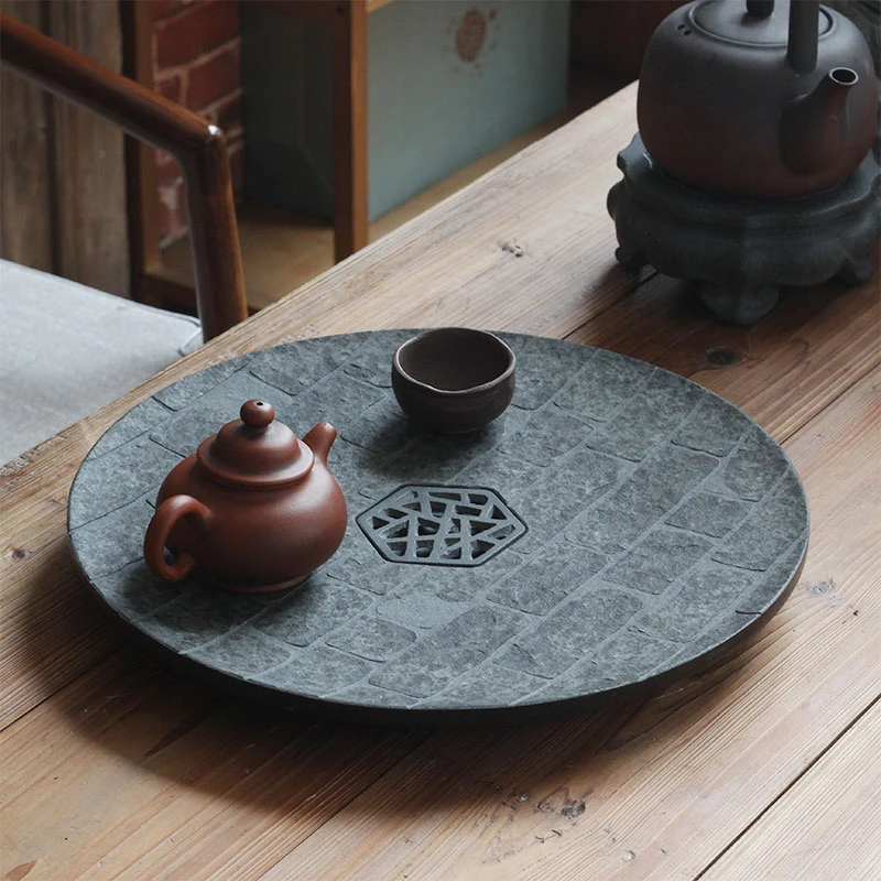 达庐整块天然乌金石大小茶盘中式长方圆形排水式简约家用小型茶台