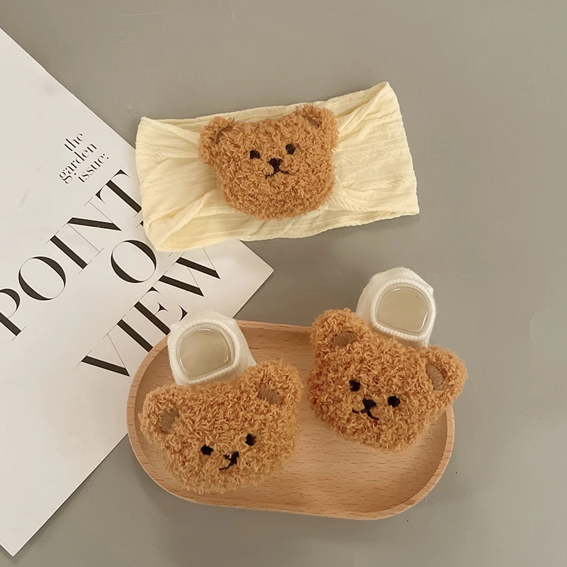 宝宝护囟门发带袜子套装男女婴幼儿满月百天周岁可爱公仔发饰头饰