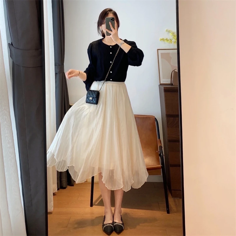 断码（清） 蝉翼轻薄款 不规则网纱裙半身裙女蓬蓬裙新款A字大摆裙