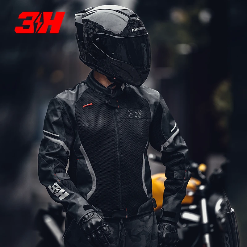 3h骑行服机车服冰晶夏季款CE护具摩托车高通风凉爽防摔骑士网眼