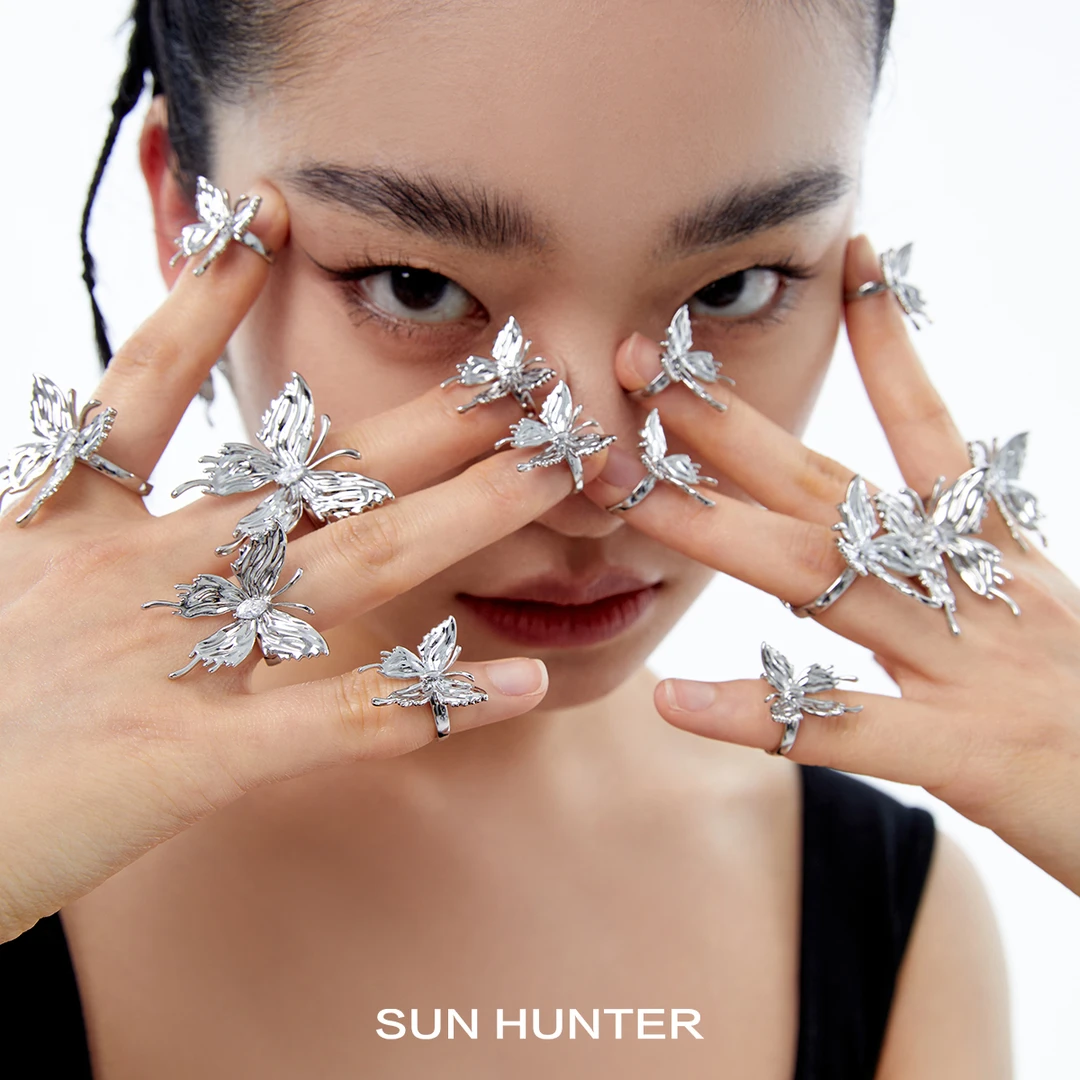 铜合金戒指 三横SUN HUNTER液化蝴蝶开口戒指小众原创超仙气质