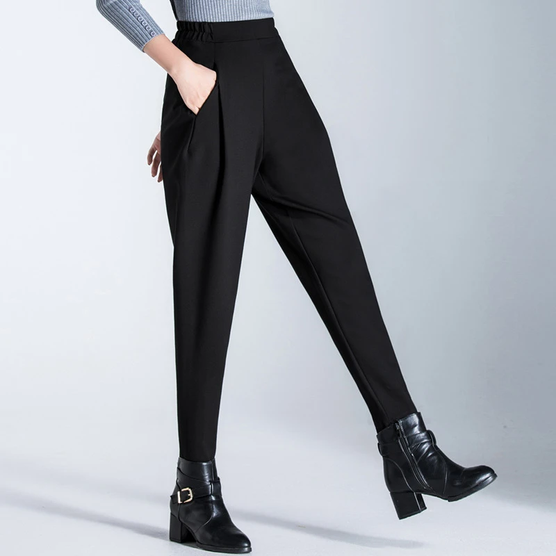 秋冬新款大码裤子加绒哈伦裤女春秋高腰女裤休闲萝卜裤