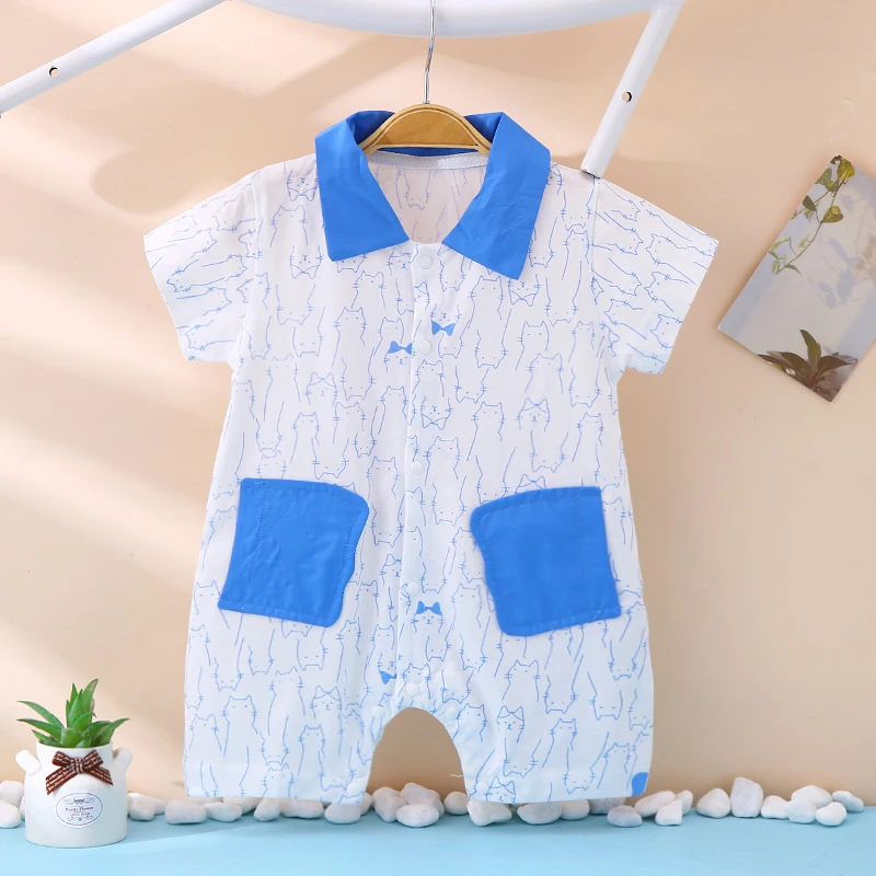 新生婴儿连体衣夏季薄款初生宝宝爬服婴儿短袖哈衣夏装夏款纯棉