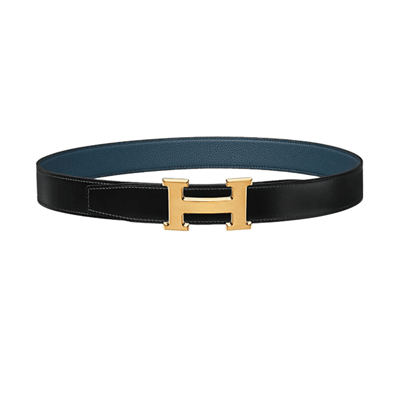 全新未使用 Hermes/爱马仕 男士腰带3.2厘米宽金色拉丝H板扣