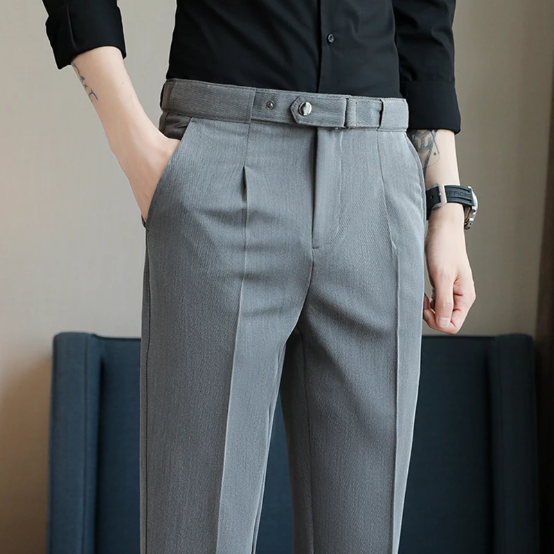 英格堡新款男士休闲裤直筒小脚修身商务西裤百搭休闲九分裤男A30