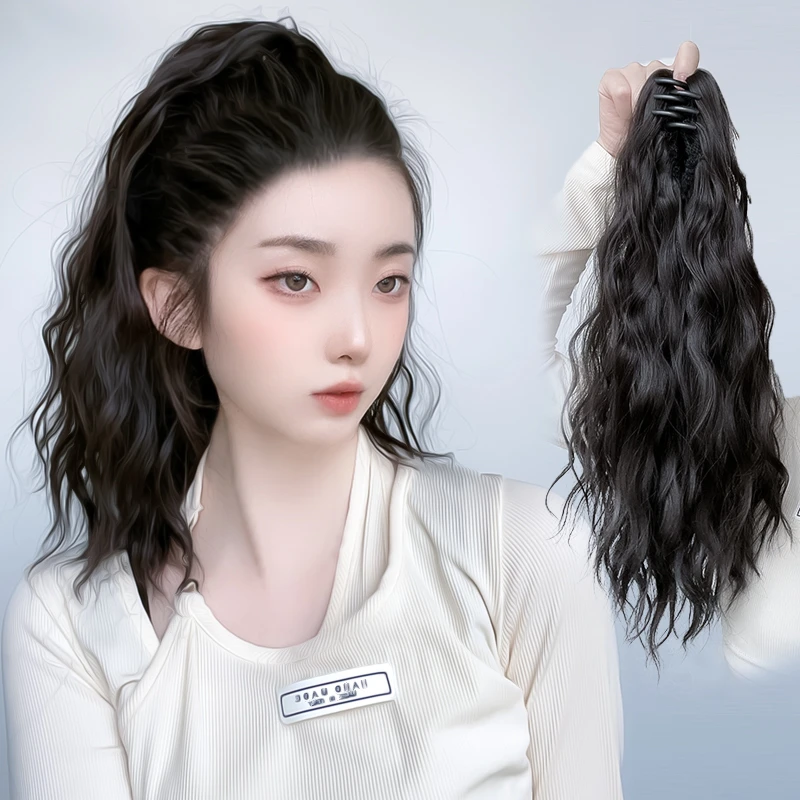 假发马尾女网红抓夹云朵烫梨花卷自然仿真发辫短发高马尾麻花辫子
