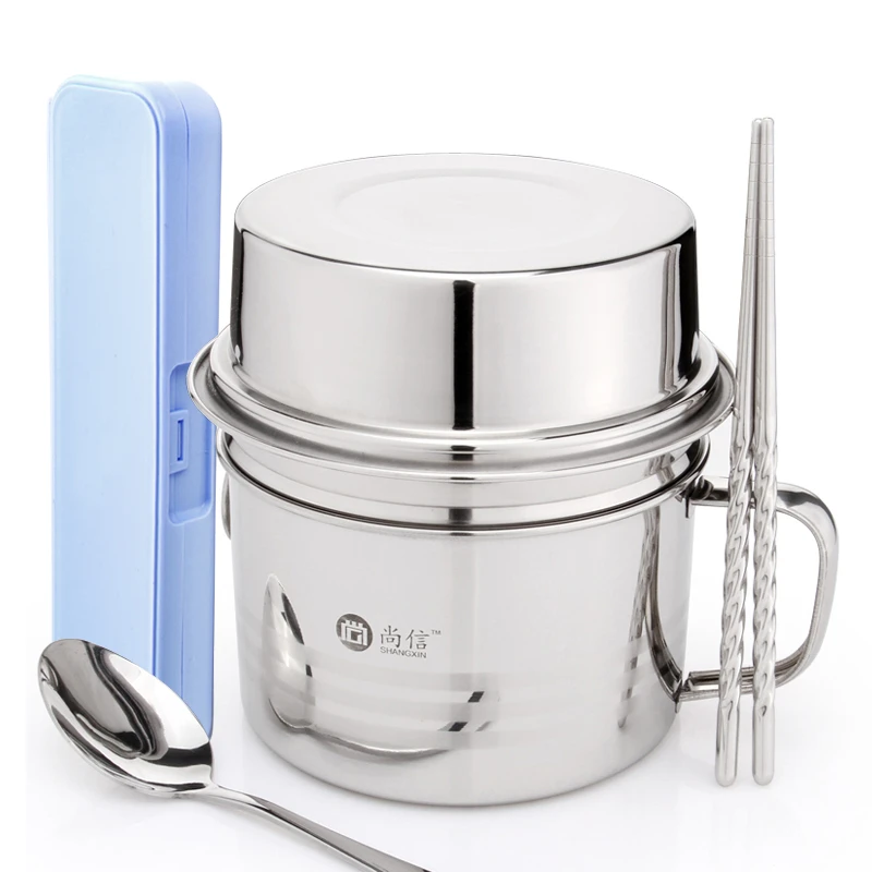 不锈钢饭盒便当盒学生饭缸快餐杯2层带盖男大上班族食堂餐盒套装