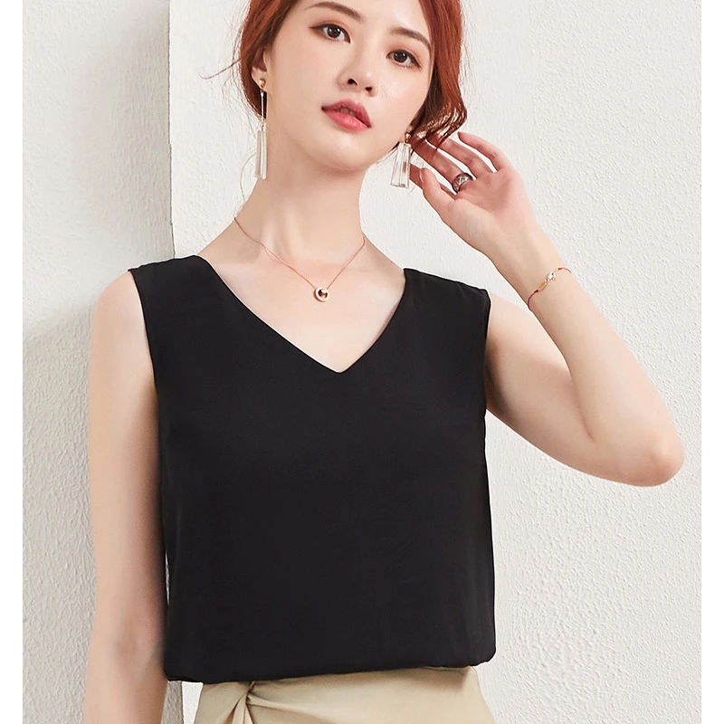 V领 背心吊带气质职业工作服西装内搭时尚雪纺夏季打底衫黑色外穿