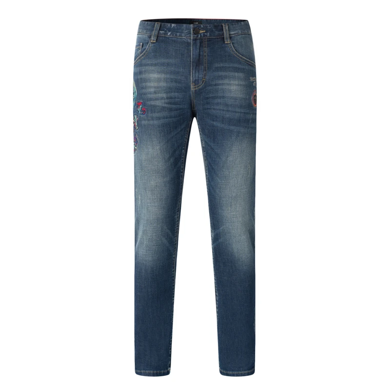 RARE意大利威雅男装秋冬新款绣花点缀洗水休闲款百搭小脚牛仔裤