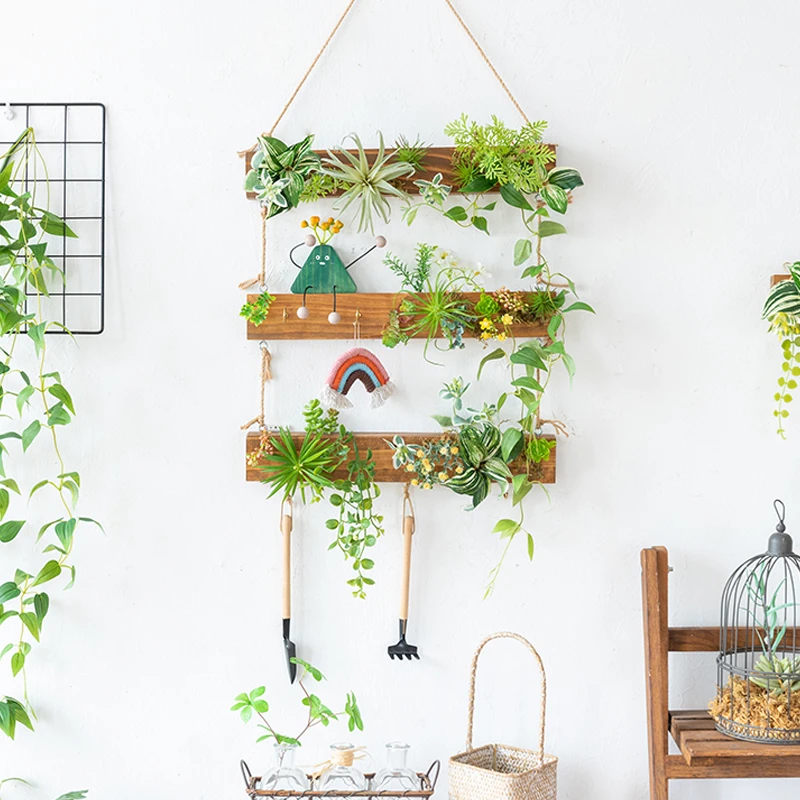 阿楹 入户室内阳台墙面实木装饰 森系花园墙上布置仿真绿植壁挂