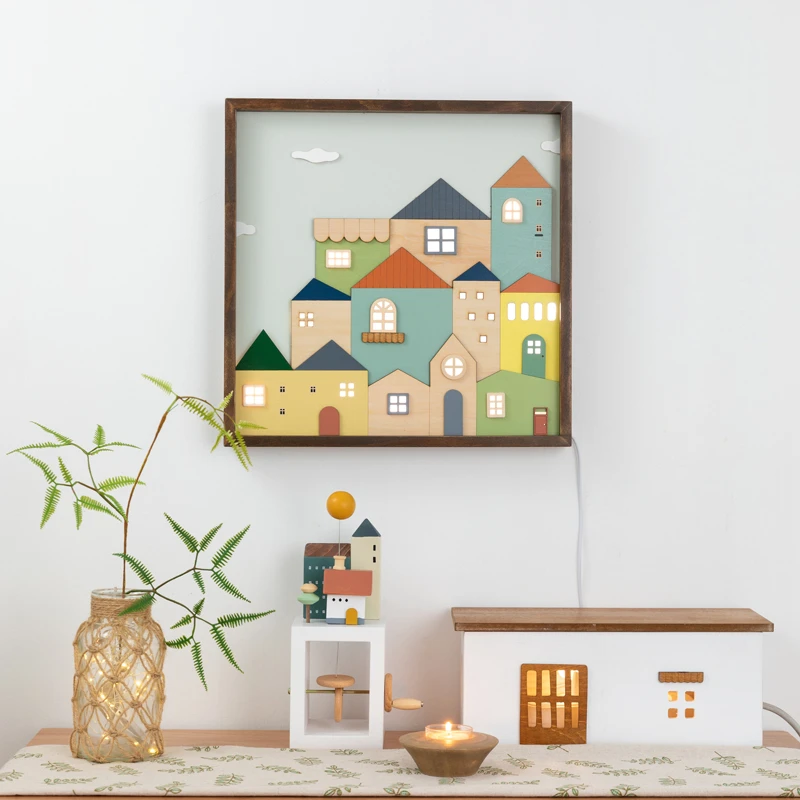 【专属】原木风家里客厅玄关床头装饰画立体高档儿童房墙上装饰挂画
