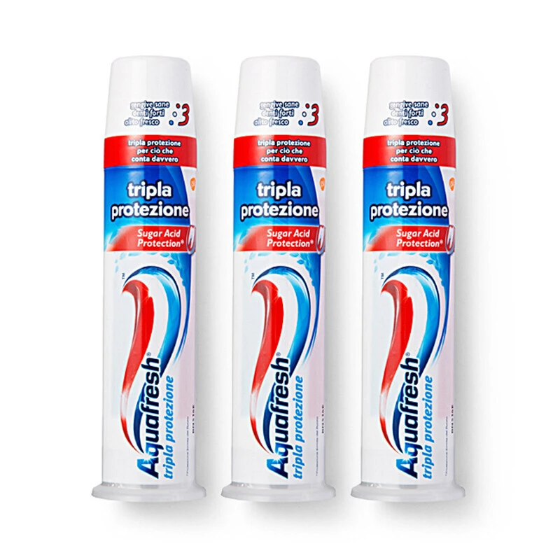 Aquafresh意大利进口三色美白牙膏除牙垢家用便携洁牙护龈洁白