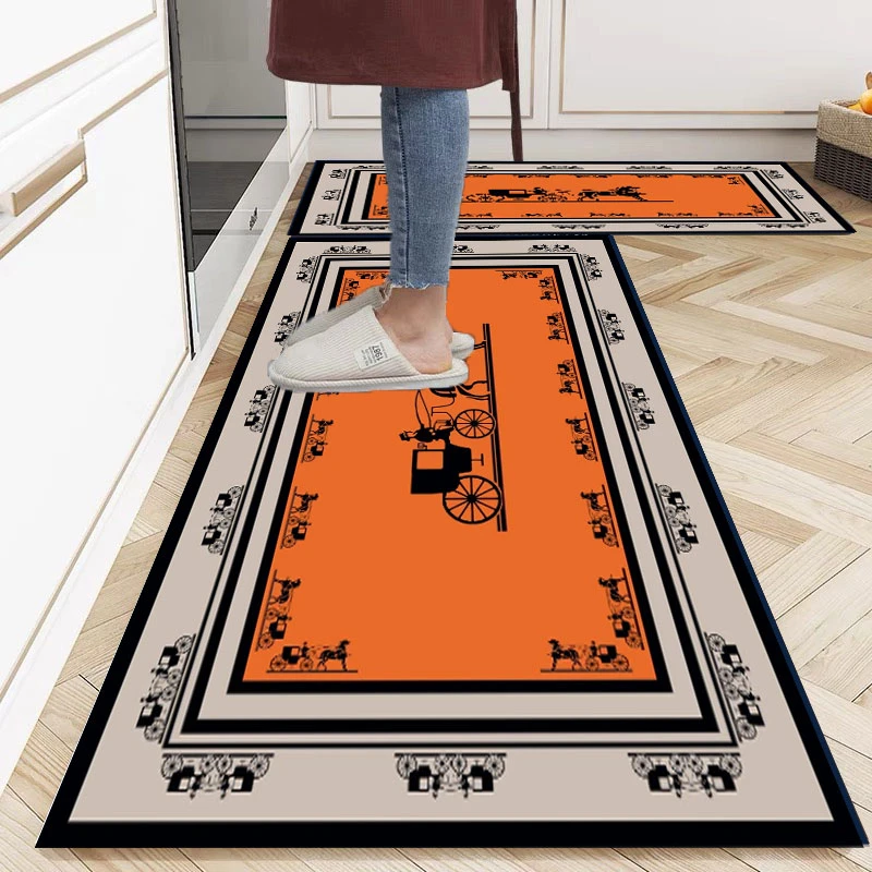 轻奢橘色厨房地垫吸水吸油布艺材质耐磨脚垫入户门卫生间门口垫子