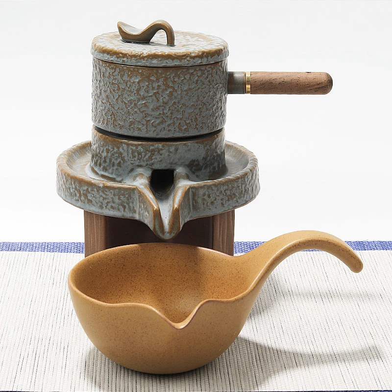 石磨茶具懒人泡茶器半自动套装石磨复古陶瓷单泡茶壶功夫茶杯盖子