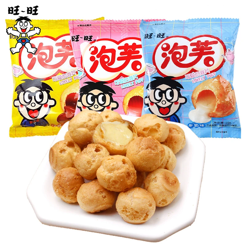 WANT-WANT/旺旺泡芙16g草莓牛奶味爆浆巧克力脆皮小包装解馋零食