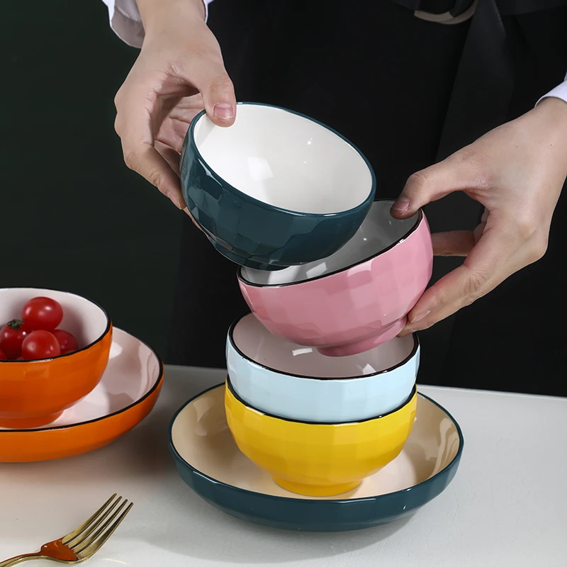 【家庭分色】4.5/5/6英寸钻石碗陶瓷碗学生专用碗餐具饭碗米饭碗