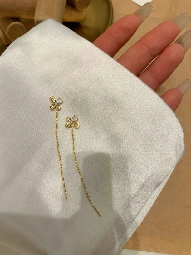 铜合金合成锆蝴蝶花朵耳线百搭小众