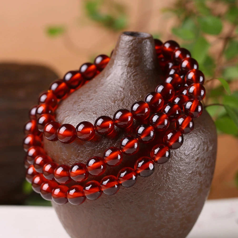 天然正品天然橙色石榴石手链女多圈橙红色女人手串女款冰红单圈