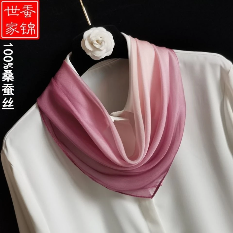杭州丝绸真丝中小方巾桑蚕丝渐变女围巾领巾薄款纱巾装饰秋冬春夏
