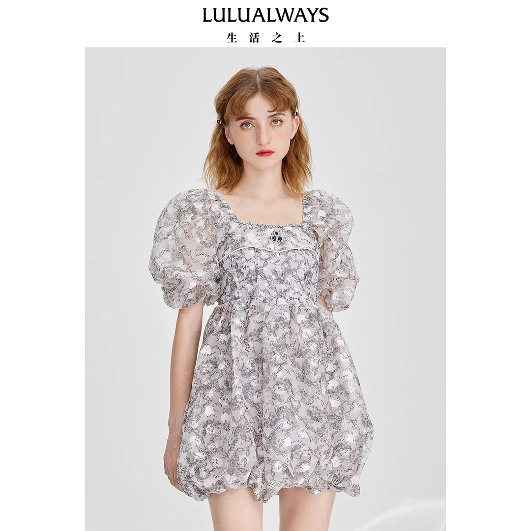 LULUALWAYS夏季宫廷风法式泡泡袖女装连衣裙LNB5106