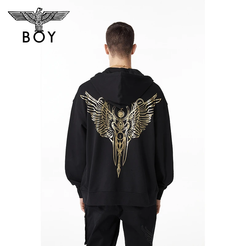 【金色盾牌】BOYLONDON外套男女同款秋冬金翅膀连帽开衫上衣 N06003