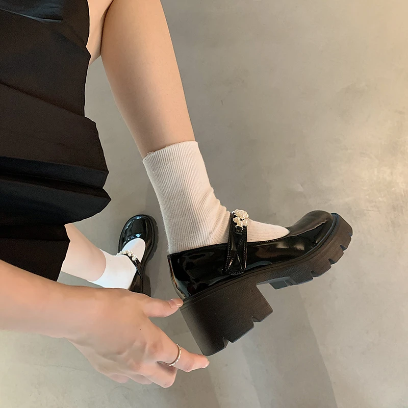 南在南方厚底英伦风小皮鞋女2024新款百搭黑色圆头浅口玛丽珍单鞋