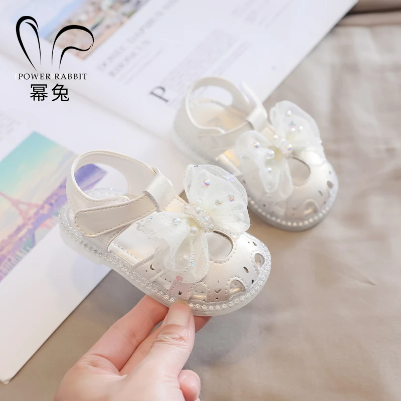 女童公主鞋夏季新款蝴蝶结女宝宝凉鞋包头防滑婴幼儿软底学步鞋子