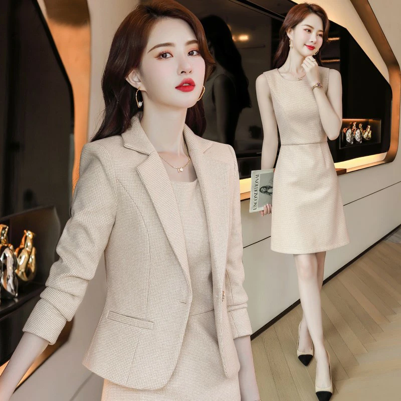 高端减龄小西装套装女2025春秋新款气质修身女神时尚连衣裙两件套