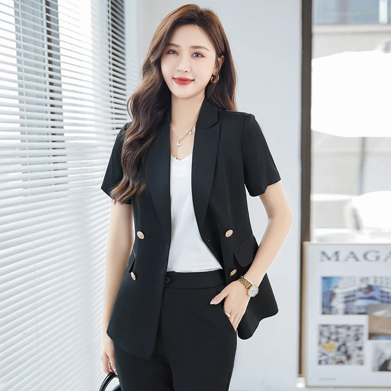 黑色西装外套女2025新款夏季薄款短袖工装高端时尚气质职业装西服