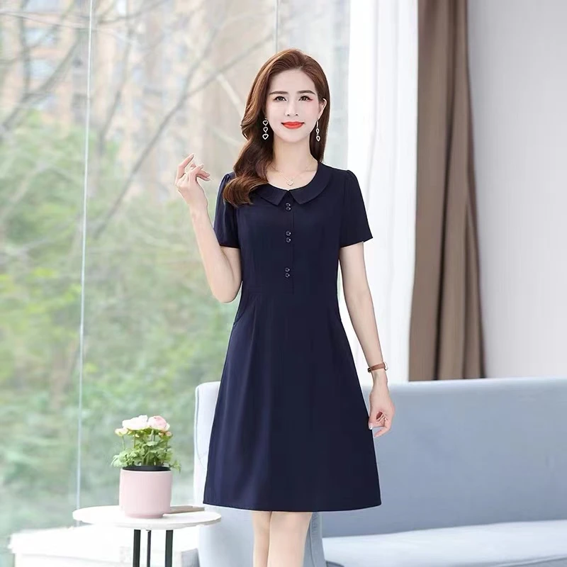 夏季新品娃娃领纯色气质连衣裙春天仙女裙裙子大码显瘦时尚a字-23