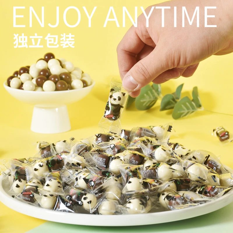 粤盛熊猫麦丽素卡通造型黑白夹心巧克力豆脆独立包装商场儿童零食