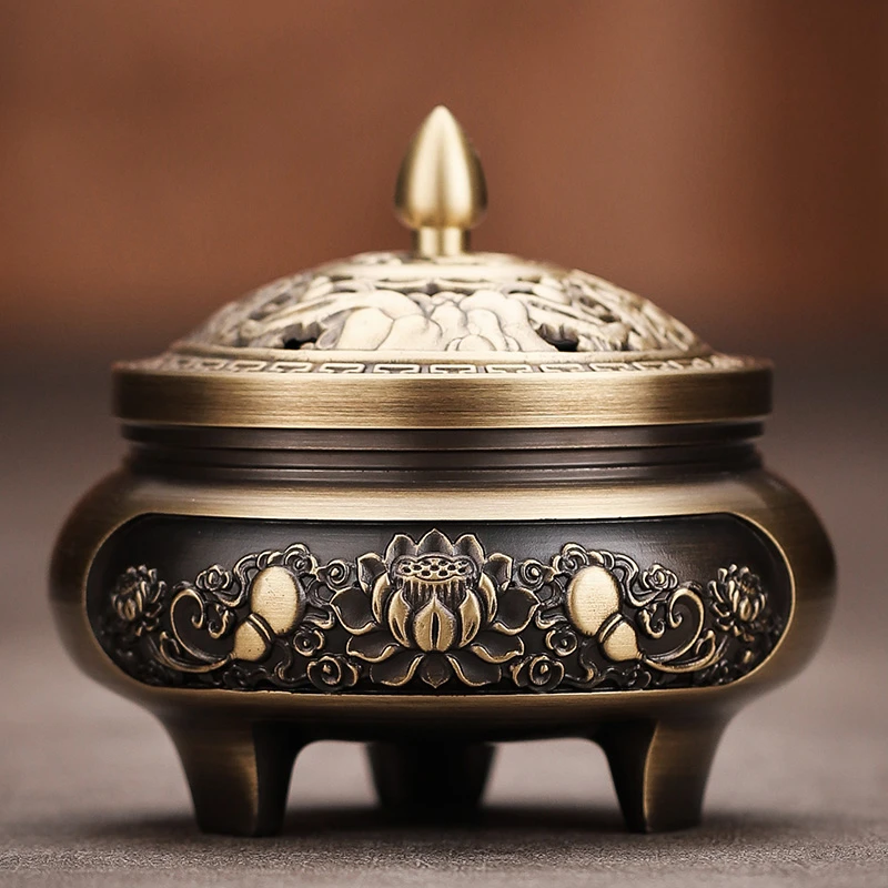 纯铜三足铜香炉家用室内香薰炉檀香炉盘香香道茶道摆件香炉工艺