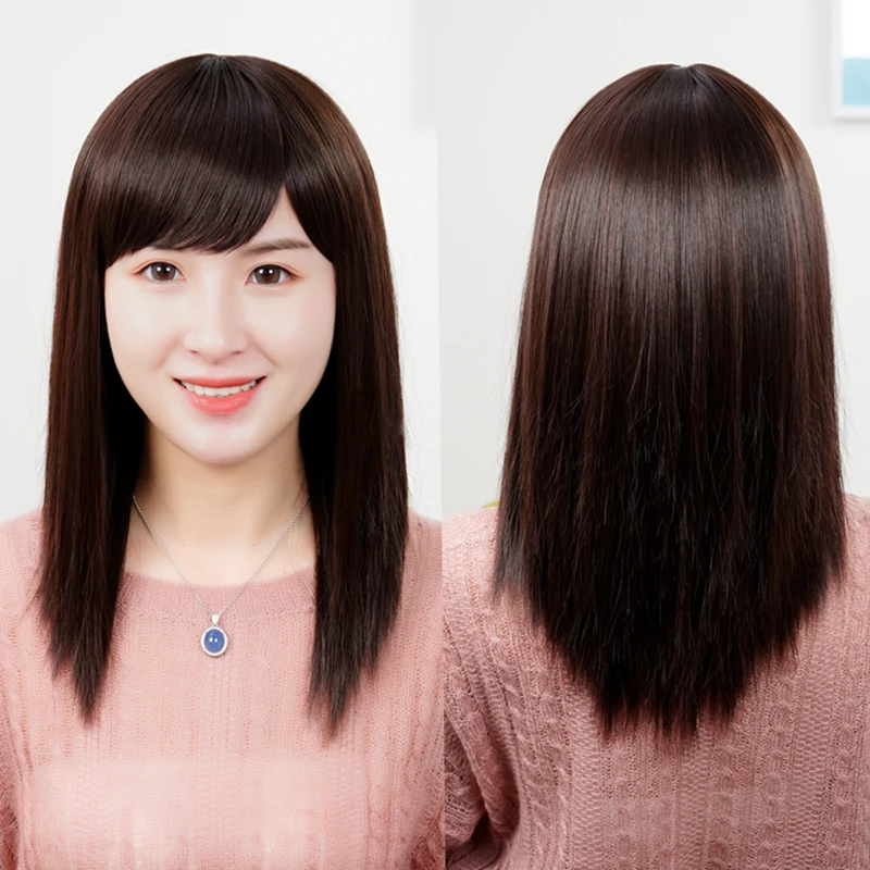 假发女长发自然全头中年时尚斜刘海夏季减龄真发全真人发发套可扎