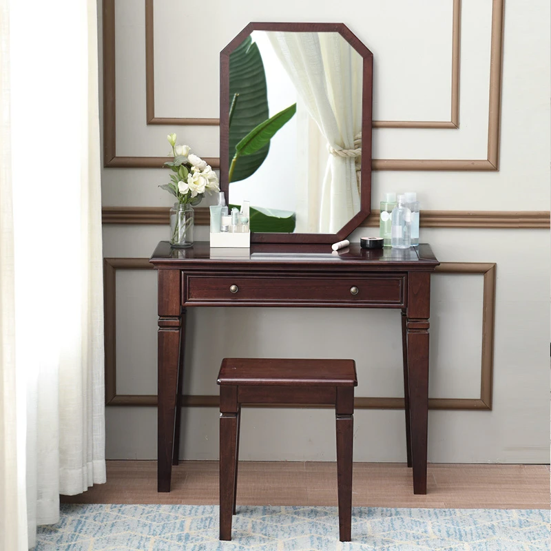 美式实木梳妆台卧室化妆桌子小户型梳妆桌简约做旧多功能化妆台