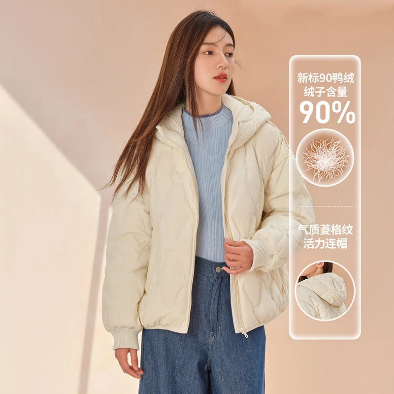 【新品zn】坦博尔羽绒服女士时尚菱格连帽保暖小个子外套TW336262