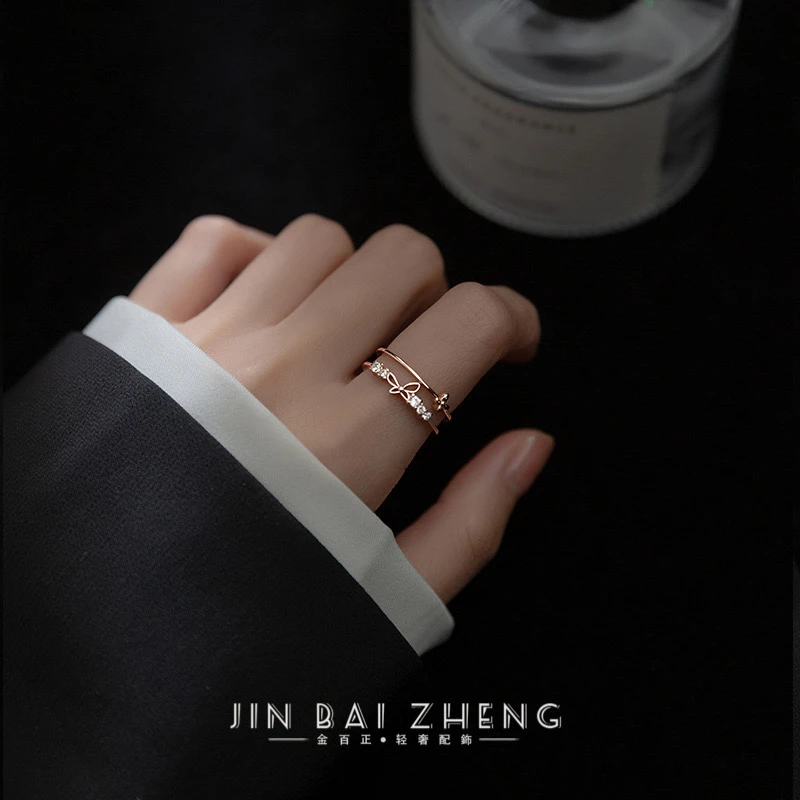 钛钢戒指 时尚潮流风双层蝴蝶戒指轻奢时尚开口指环ins网红女饰品