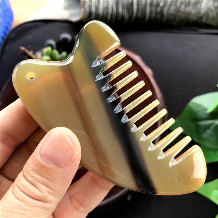 角艺轩正品天然白牛角梳子小号按摩包包梳宽细齿防静刮痧免费刻字