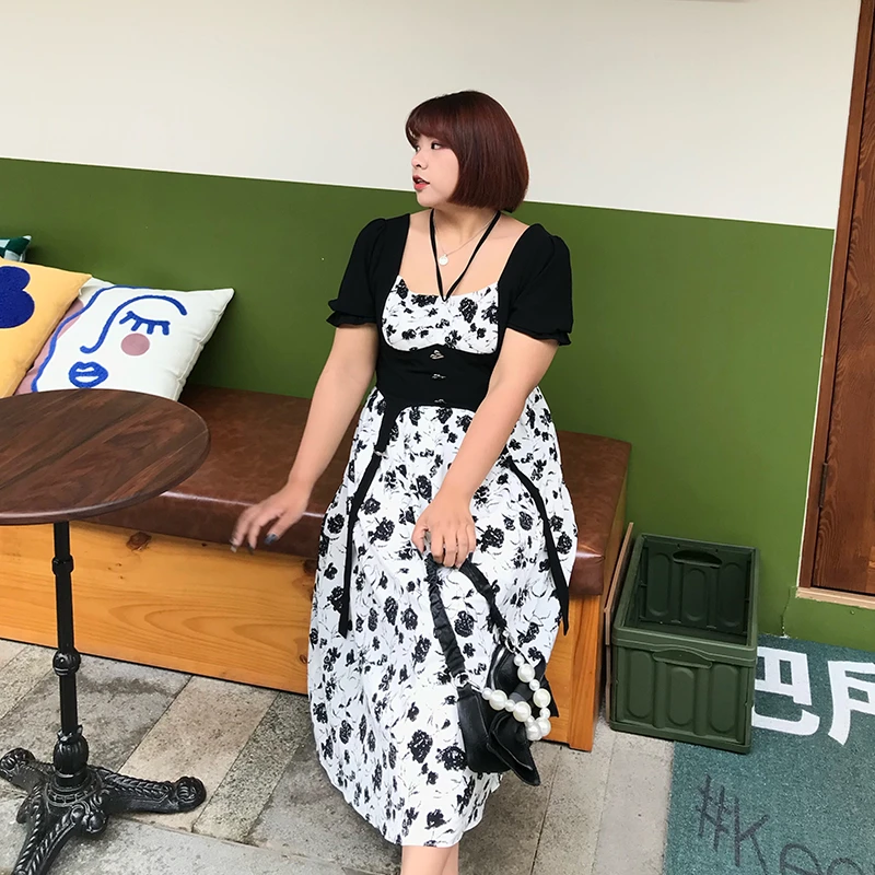【清仓】女装夏季法式温柔碎花赫本胖mm收腰显瘦长款雪纺连衣裙
