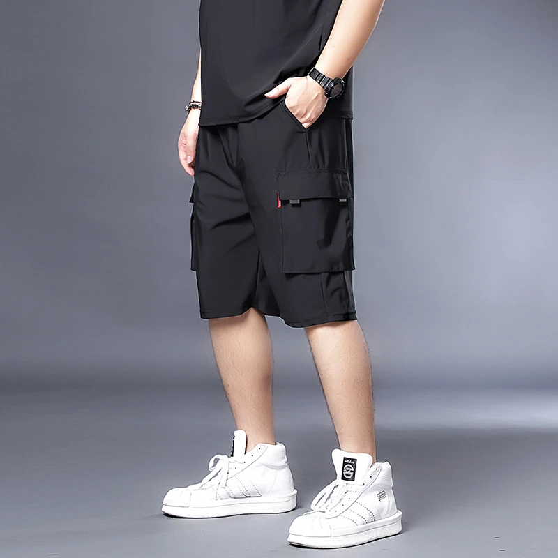胖子大码潮牌工装男士薄冰丝风琴袋短裤加肥加大码五分裤短裤夏季