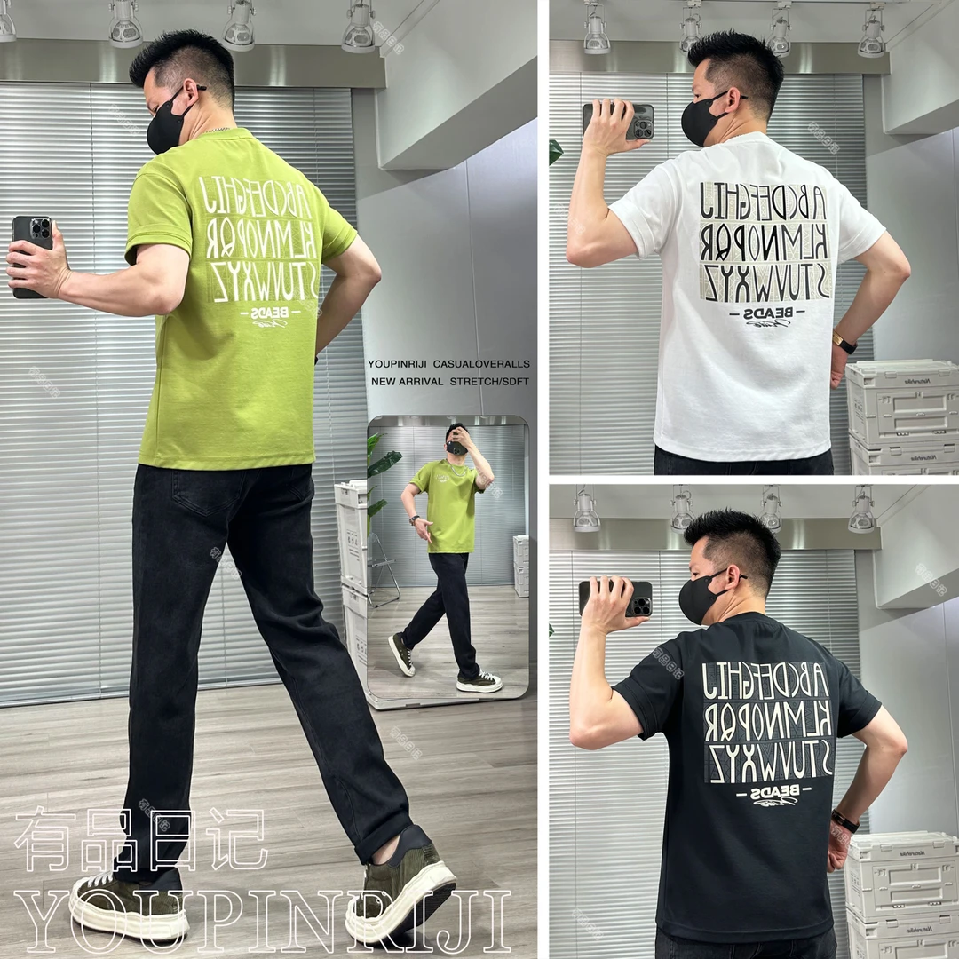 潮牌美式字母印花短袖T恤宽松版纯色圆领重磅棉男士体恤夏新爆款