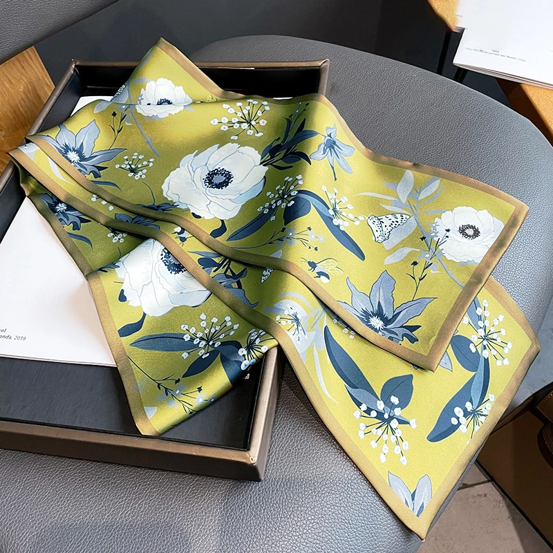 【优雅山茶花】高档长条丝巾珍珠缎气质时尚领巾飘带（17*150cm）