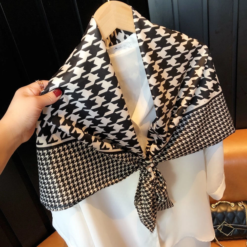 【黑白千鸟格】90方巾百搭时尚搭配衬衫丝巾披肩（90*90cm）气质