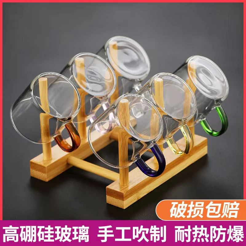 六色小品杯大容量简约高硼硅耐热玻璃品茗杯酒杯带把杯（100ml）