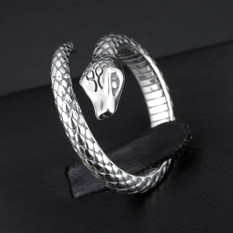 925银戒指 蛇形时尚民族风男士编织霸气银戒手工活口通用女百搭