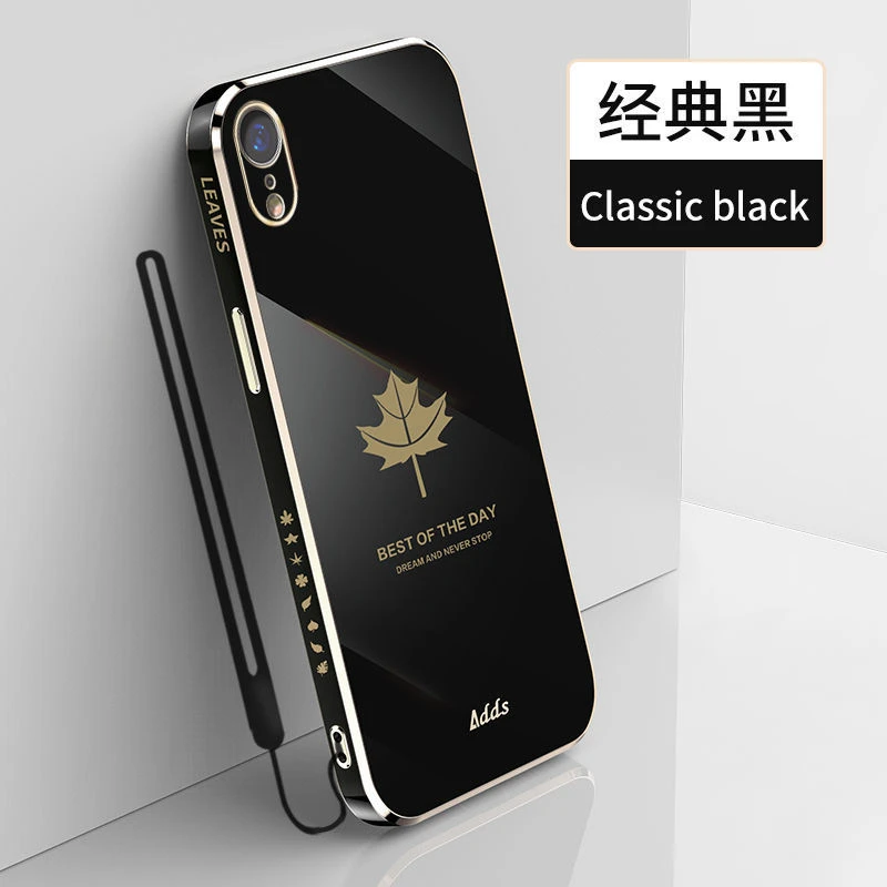 苹果xr手机壳直边电镀枫叶软硅胶iPhoneXR全包镜头防摔保护套新潮